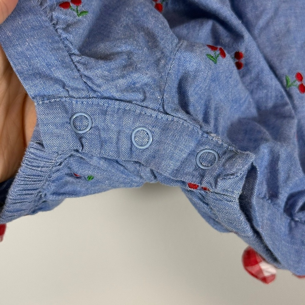 Vintage Cherry Embroidered Chambray Bubble Romper Gingham Bow Toddler 3 832529 - Picture 6 of 12